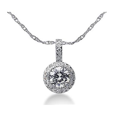 Prong Set Round diamond with side stone Pendant Setting in Palladium